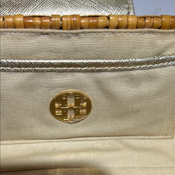 Tory Burch Gold and Tan Rattan Wicker Clutch RARE Collectible Luxury - Picture 11 of 11